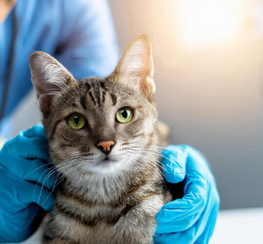 veterinario revisando gato