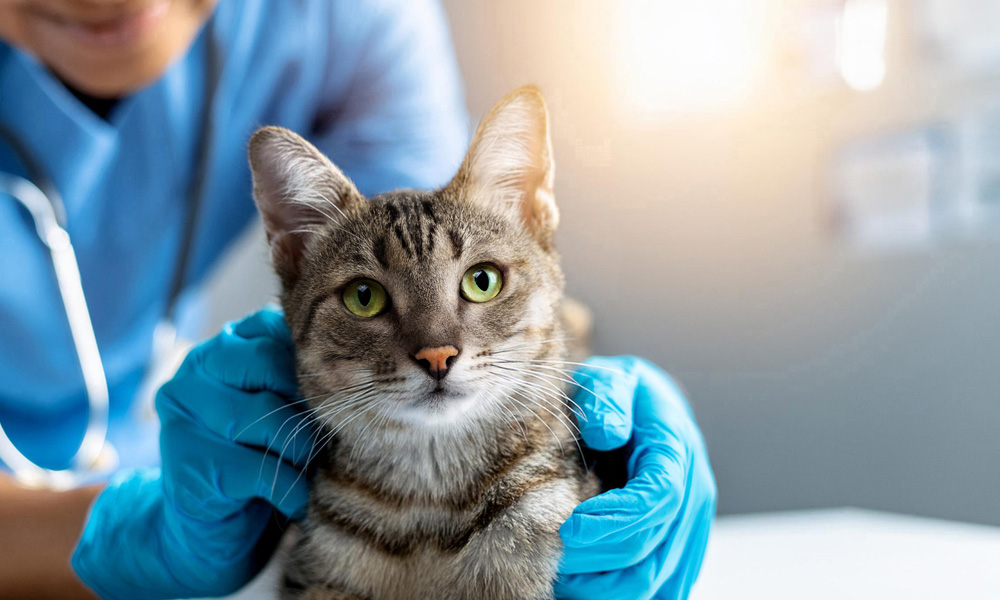 veterinario revisando gato