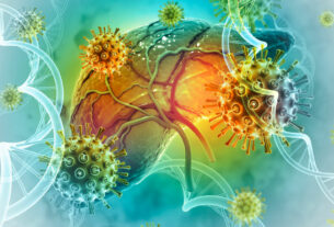 ilustración 3d de higado infectado con hepatitis c