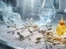 ilustracion 3d mostrando las 3 formas del ozono ,gaseoso,agua ozonizada y aceite ozonizado