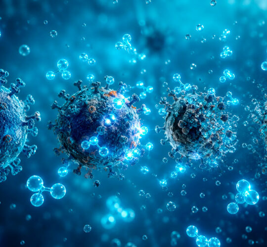 ilustración 3d de virus inactivos por ozono