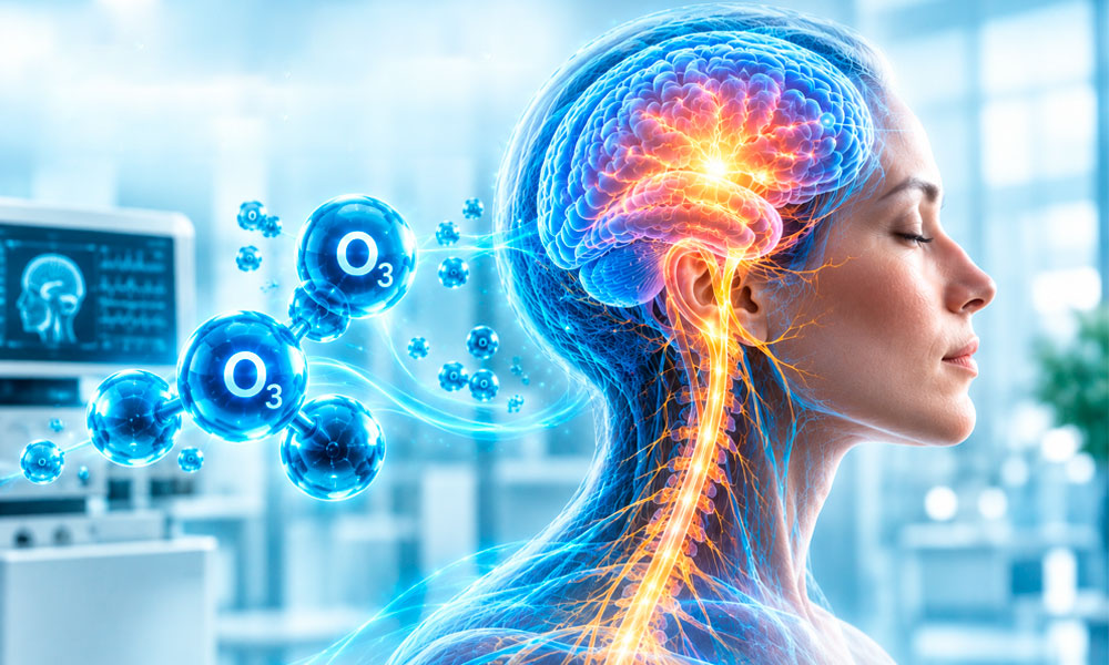 imagen 3d digital representación de como actua el ozono en el cerebro