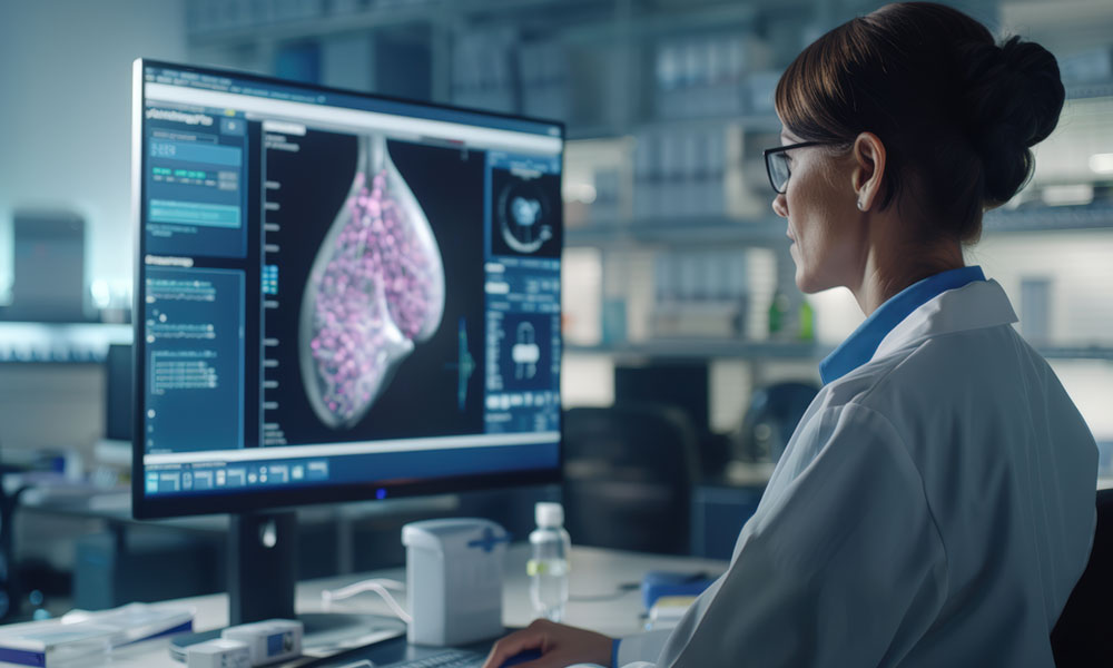 doctora revisando mama con cancer