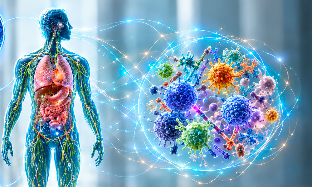 imagen 3d del cuerpo humano y el sistema inmune